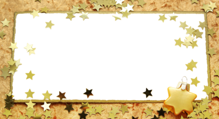 Christmas card with stars on gold background copy space in the center with transparency isolated   photo png file