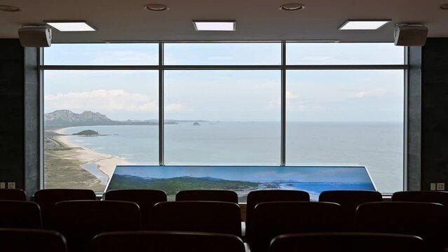 Museum hall of Goseong Unification Observatory of South Korea and North Korea border scenery