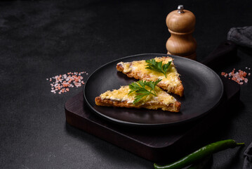 Tasty sandwich with crunchy toast with egg and cheese