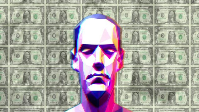 Low poly head against dollar background