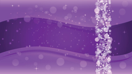 Snowflake banner with ultraviolet snow. New Year backdrop. Winter frame for gift coupons, vouchers, ads, party events. Christmas trendy background. Holiday snowy snowflake banner