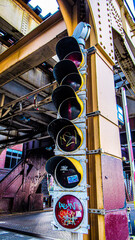Traffic light on the city bridget