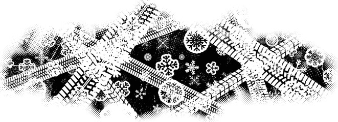 Vector Print Textured Tire Track banner. Design Element . Car tread silhouette . Mud splash grunge texture. Drift show © miloje