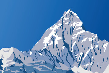 vector illustration of mount Machapuchare or Machhapuchhare, Annapurna range, Nepal Himalaya mountains
