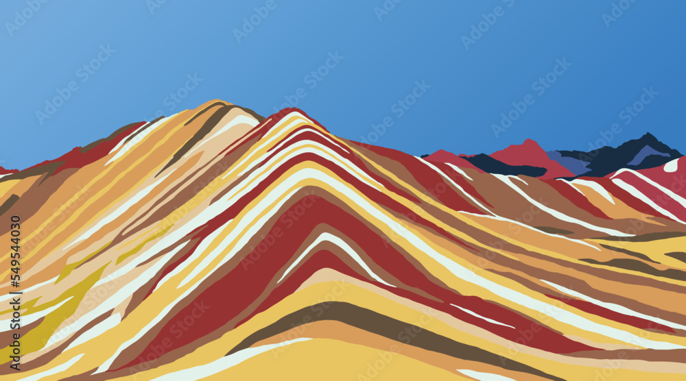 Wall mural rainbow mountains or vinicunca montana de siete colores isolated on blue sky background, cuzco regio