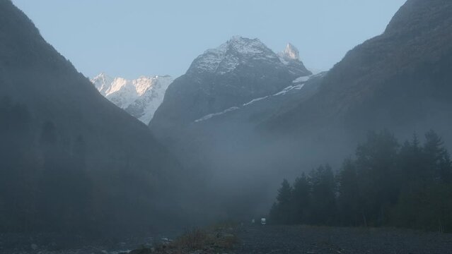 Picturesque view of a gorge between mountains. Creative. Beauty of nature and mountains with forest.