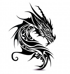 Naklejka premium A black and white dragon tattoo design on a white background