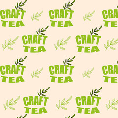Craft tea, hand drawn seamless pattern
