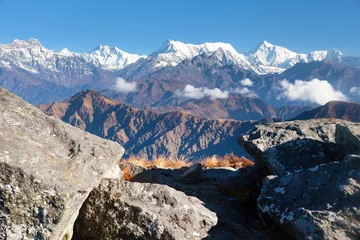 Poster Makalu mounts Everest Lhotse en Makalu panorama