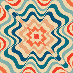 Psychedelic retro groove wavy background in muted warm tones. vector illustration. Pattern in the style of the seventies and sixties. Hippie style design