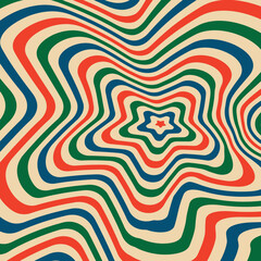 Psychedelic retro groove optical background in muted warm tones. vector illustration. Pattern in the style of the seventies and sixties. Hippie style design