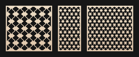 Laser cut panels. Vector template with abstract geometric pattern in Oriental style. Elegant grid, lattice, mesh ornament. Decorative stencil for laser cutting of wood, metal. Aspect ratio 1:1, 1:2