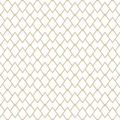 Fototapeta premium Gold and white geometric line texture. Luxury vector seamless pattern with thin lines, diamonds, rhombuses, grid, mesh. Abstract golden linear graphic ornament. Modern repeat geo background design