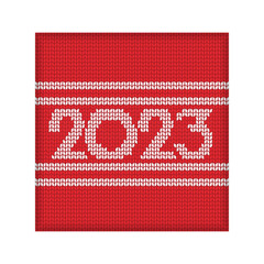 Knitted New Year poster minimalistic set. 2023 text. Christmas tree on green background. Seamless Christmas pattern. Vector illustration