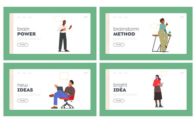Brainstorm Project Landing Page Template Set. Business People Discussing Idea on Board Meeting in Office Illustration