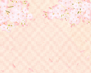 Obraz na płótnie Canvas 美しい桜ーピンク色ー市松模様ー和紙の壁紙ー豪華絢爛背景素材フレーム