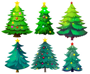 Fototapeta premium Christmas trees isolated on white background. Set of cartoon digital illustrations