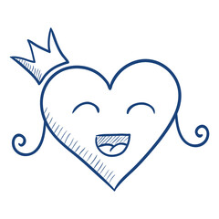 Heart in a crown. Doodle style Valentine's day illustration.