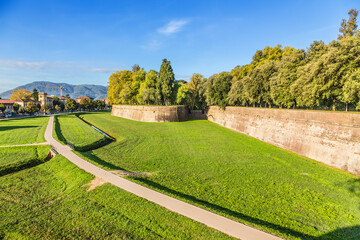 Lucca, Italy. Picturesque fortress wall and bastion