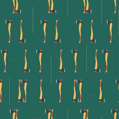 Axe icon seamless pattern on green background.