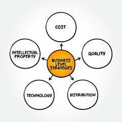 Business level strategies (examine how firms compete in a given industry) mind map text concept background
