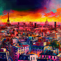 Fototapeta na wymiar Sunset in Paris, illustration