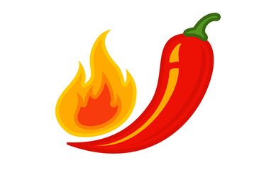 Vector emblem of red chilli pepper with fire. Vector emblem jalapeno or chilli pepper in flame.