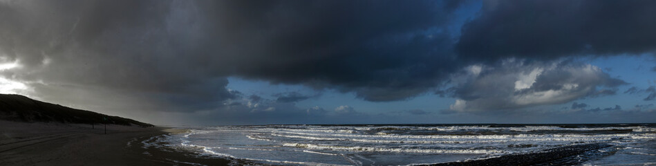 Fototapeta na wymiar coast, north sea, beach, clouds, callantsoog, netherlands, waves, panorama, dunes, 
