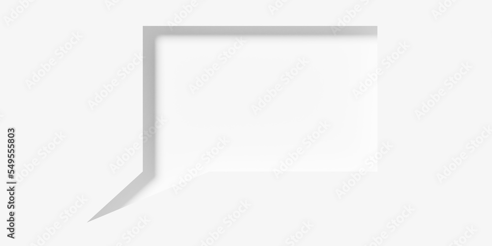 Poster single rectangle white empty speech bubble or balloon inset on white background with shadow, informa
