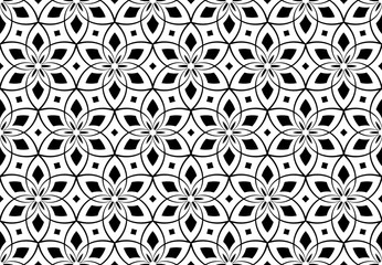 Seamless Geometric Floral Pattern. Black and White Texture.
