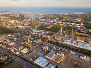 Fototapeta premium Panoramic aerial view of chemical plant near the city of Reus, Spain