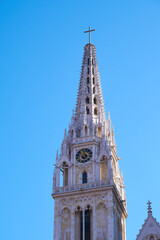 Tower of Roman Catholic Zagreb Cathedral in Zagreb, Croatia