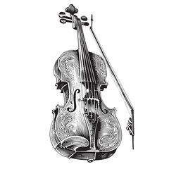 Vintage violin sketch hand drawn engraved style Vector illustration. © BigJoy