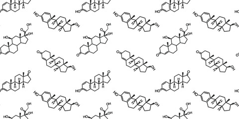 Seamless pattern with chemical formulas. Vector illustration. Doodle. Suitable for wallpaper, web page background, surface textures, textile.