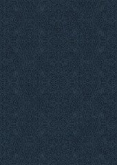 Fototapeta premium Hand-drawn unique abstract symmetrical seamless ornament. Light blue on a deep blue background. Paper texture. Digital artwork, A4. (pattern: p07-2e)