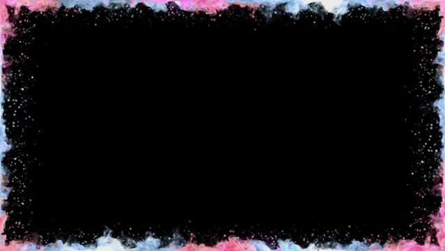 A colorful smoke frame with particles on a transparent alpha channel background in a seamless loop. Good for Christmas, birthday, anniversary, New Year, wedding related projects.