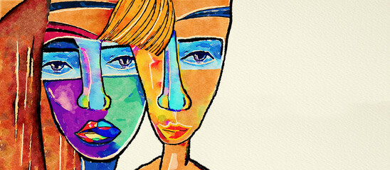 Together. Watercolor design background.