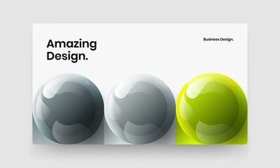 Creative annual report design vector concept. Clean 3D spheres leaflet layout.