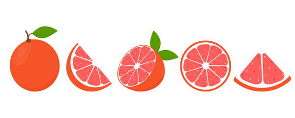 Set of fresh grapefruits. Grapefruit icons on white background. Vector illustration for design and print