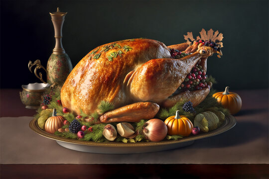 La dinde de No&euml;l. Nourriture festive traditionnelle pour No&euml;l ou Thanksgiving