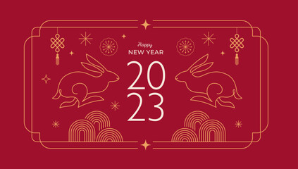 Chinese Lunar New Year 2023, year of the rabbit - Modern style linear design, banner and background. Lunar new year concept, modern design