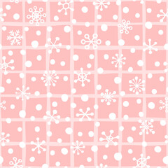 Vector seamless pattern with snowflakes on tartan. Cute design for Christmas wrappings, textile, wallpaper and backgrounds.