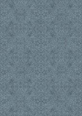 Hand-drawn unique abstract symmetrical seamless ornament. Dark blue on a light blue background. Paper texture. Digital artwork, A4. (pattern: p07-2e)