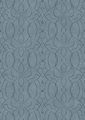 Hand-drawn unique abstract symmetrical seamless ornament. Dark blue on a light blue background. Paper texture. Digital artwork, A4. (pattern: p08-1e)