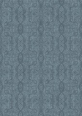 Hand-drawn unique abstract symmetrical seamless ornament. Dark blue on a light blue background. Paper texture. Digital artwork, A4. (pattern: p09e)