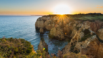Sunset over the cliffs and beaches