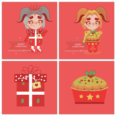 Conjunto de ilustraciones dibujadas a mano de colección navideña.