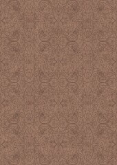 Fototapeta premium Hand-drawn unique abstract symmetrical seamless ornament. Brown on a light brown background. Paper texture. Digital artwork, A4. (pattern: p07-1e)