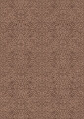 Hand-drawn unique abstract symmetrical seamless ornament. Brown on a light brown background. Paper texture. Digital artwork, A4. (pattern: p07-2e)