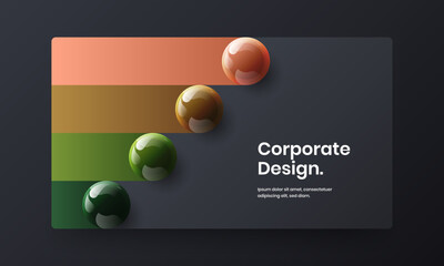 Colorful corporate cover design vector layout. Unique 3D balls landing page illustration.